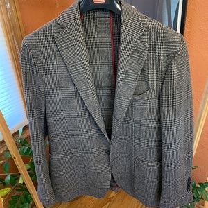 Rubinacci Mens Italian Glen Plaid 100% wool patch pocket sport coat